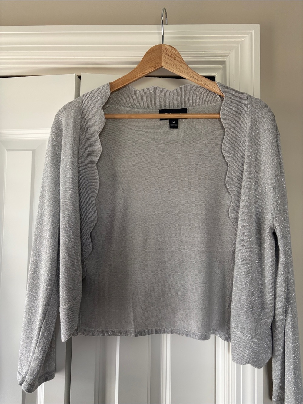 Sparkly Silver/Light Gray Scallop Open Cardigan/Shrug, Medium